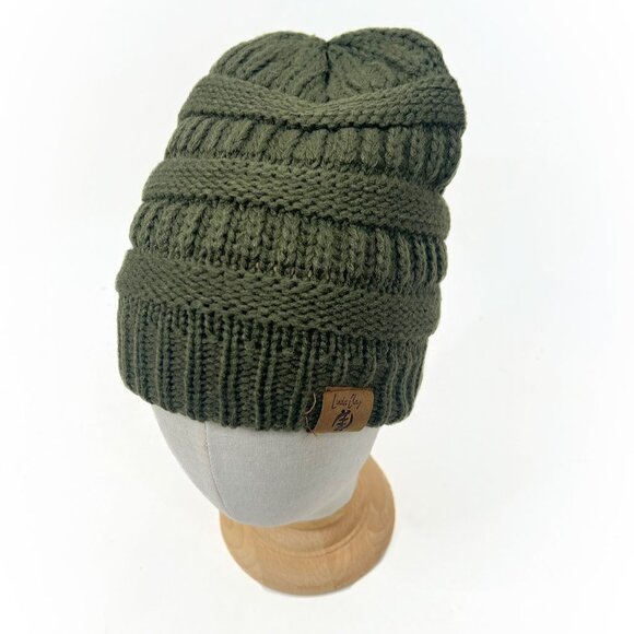 Beanie Hat Olive Green Chunky Knit Beanie Cozy Winter Hat | Unisex - Picture 4 of 6